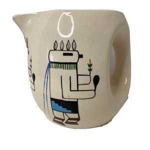 Southwest ceramic water pitcher Hopi‎ style carafe katchina chief signed 7"x 5"